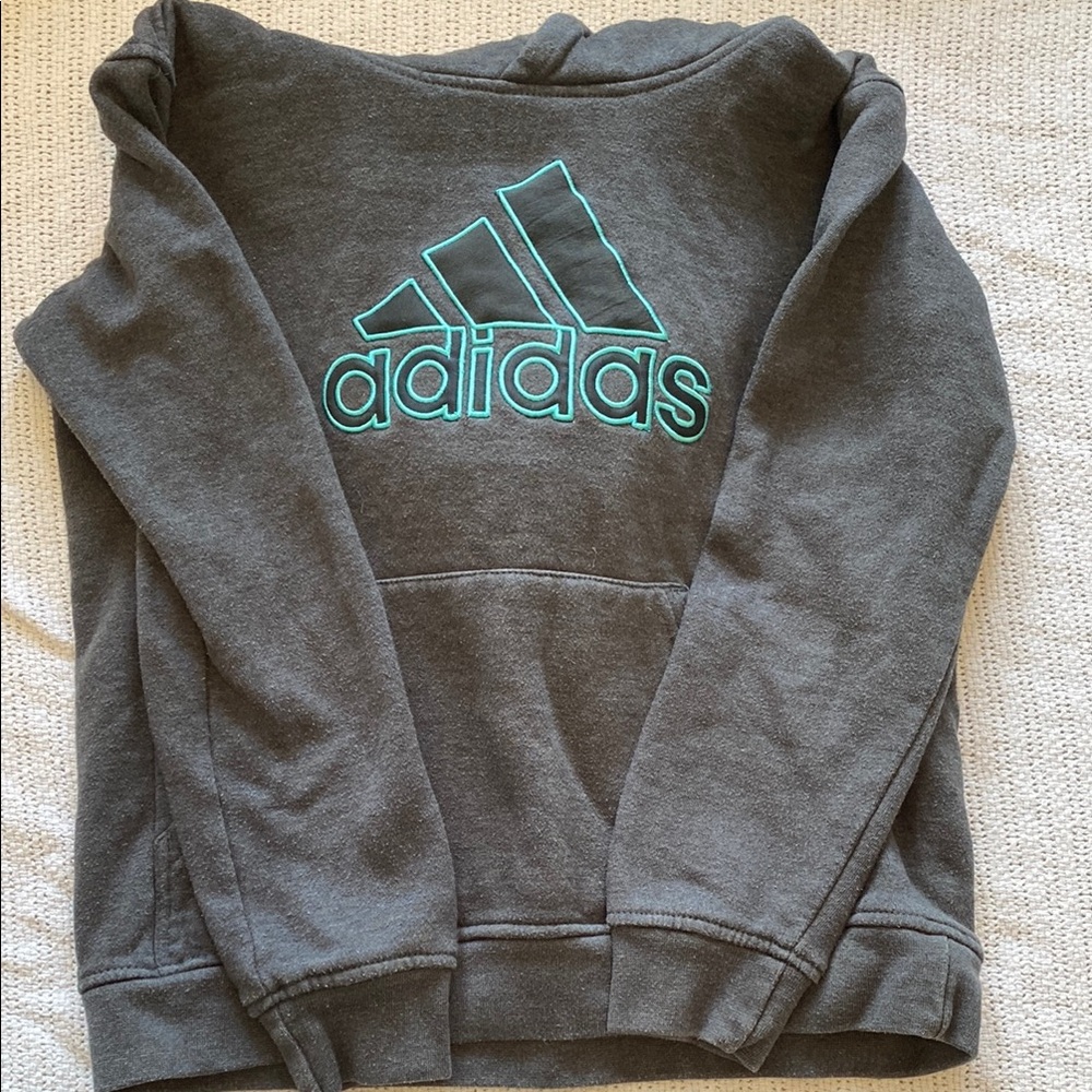 Adidas Charcoal Hoodie with Aqua Logo